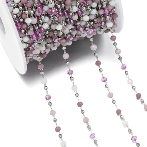OXOLAMRIN Bunte Kettenglied-Rollen, Handarbeit Farbe Kette ， 1 Meter Kristallsteine ​​Edelstahlkette Perlenkette Perlen for Schmuckherstellung DIY Armband Halskette Zubehör(20)