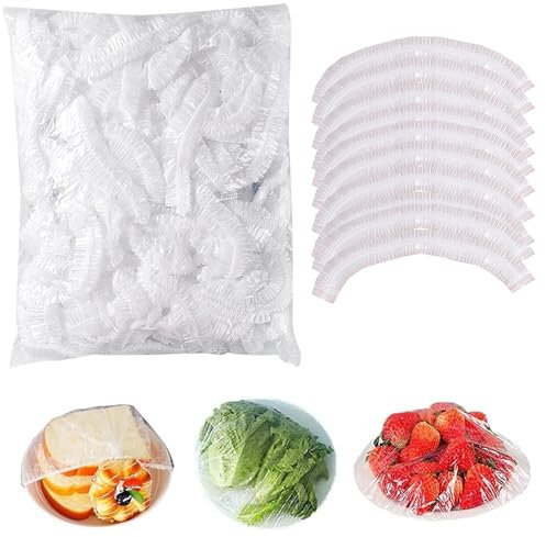 YQBFTC 200 Pcs Food Covers,Shrinkable Fresh Keeping Bags,Plastic Food Covers Plastic Stretch,Bowl Covers,Food Storage Covers Lids,Elastic Bowl Lids Reusable for Fruit Vegetable Meat Food Preservation