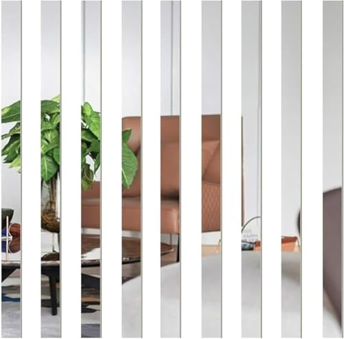 Opemg 10 Pcs Mirror Wall Striped Design Mirror Art Tile Decal DIY Self Adhesive Line Border Decals Removable Acrylic Mirror Sheets Wall Stickers and Murals for Home Decor 5 * 20cm