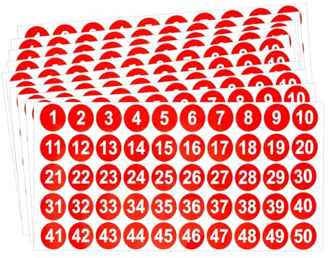 Nummer Zahlen Aufkleber Sticker Klebezahlen,500PCS 1 Bis 50 Rot Zahlen Runder Aufkleber Fortlaufende Nummer Aufkleber Für Klassifizierung Schließfach Heim Innen- Und Nummer Inventar Aufkleber