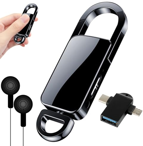 128GB Röstinspelare nyckelring med uppspelning, röstaktiverad inspelare med trippel brusreducering, 1500 timmars ljudminne och 8 timmars batteritid för möten, föreläsningar, intervjuer