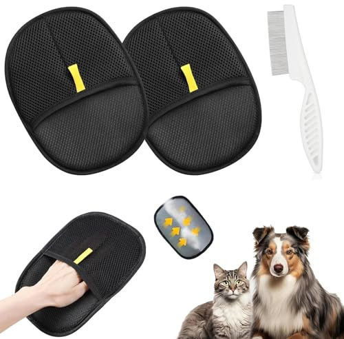 3Pcs Purepath Pet Hair Removal, Pure Path Pet Hair Glove, Magic Brush Pet Hair, Magic Brush Pet Hair Remover for Furniture and Carpet, Double-Sided Grooming Glove Set with Comb for Cats and Dogs