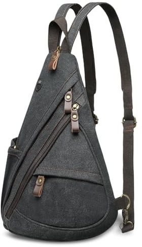 SUIKIHUM Crossbody Bag for Women Men - Small Sling Backpack 3-in-1,Black | Vintage Casual Trendy Canvas Leather Zipper Sling Bag Cross Body W/ Multiple Zipper Pockets and Convertible Shoulder Strap