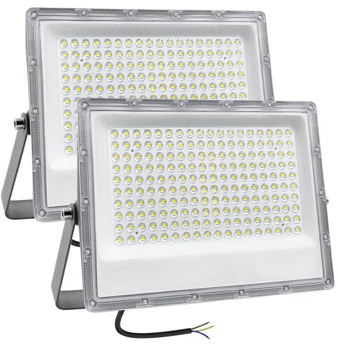 CREATESTAR - 2 Pezzi Faretto LED da Esterno 150W, 14750LM 6500K Luce Bianca Fredda, IP66 Impermeabile, Faro LED Regolabile a 180° per Giardini, Terrazze, Garage e Sicurezza