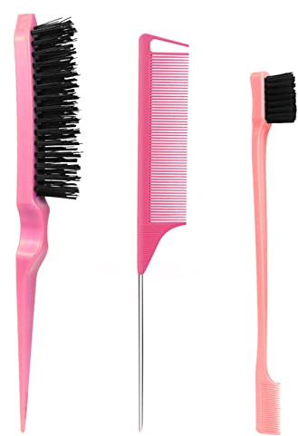 3 pezzi Pettini per Capelli, Doppio Bordo Pettine, Pettine a Coda Topo, Pettine Spazzola Capelli Kit per Casa, Parrucchieri,Rosa
