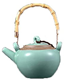 ZRQSMCX Teiera con infusore Set di teiere in Ceramica Set con infusore per tè Sfuso Teiere in Porcellana Verde Opaca da 20 Once con 2 Tazze da tè Sottobicchieri in Rattan Teiere