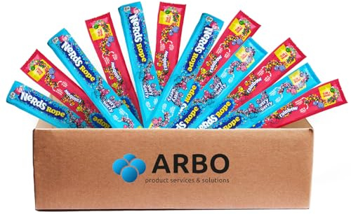 ArBo-Living Sweets – Nerds Wonka Rope Candy Mix 12er Pack – 6x Very Berry & 6x Rainbow | Bunte Kaubonbon-Schnüre mit Knusper-Crisps – Süß, fruchtig & chewy