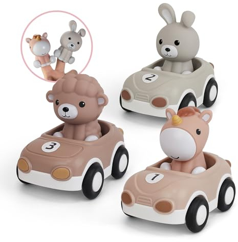 Nueplay 3er-Set Spielzeugautos mit Tierfingerpuppen für Mädchen 1-3 Jahre | Für Kind 1-3 Jahre, 2-in-1-Spielspaß,Spielerisch Farben zuordnen,MINT-fördernd: Ursache und Wirkung begreifen