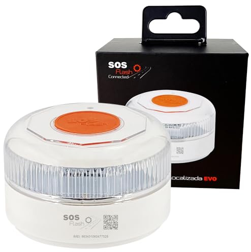 SOS Flash - Baliza V16 Geolocalizada Homologada por la DGT 3.0, Luz de Emergencia para Coche con SIM de Telefónica, Plan de Datos hasta 2038, Protección IP54 y Base Imantada