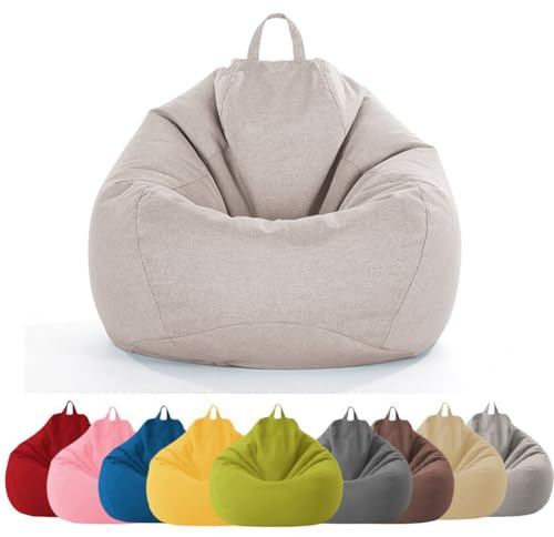 MOTTK Bean Bag Chair Cover(No Filler) Lazy Lounger Beanbag Storage Chair for Reading Sleeping,Stuffed Animal Storage Bean Bag Cover with Stuffable Zipper (Beige,70x80cm)