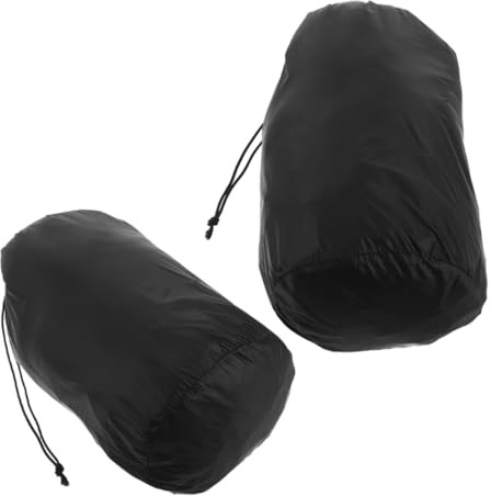 HOMOBABE Bolsa De Almacenamiento para Chaqueta De Plumas y Ropa De Nailon, Cordón, Ligera y Portátil, para Viaje y Camping, Compresora, 2 Unidades, Negro, Diámetro 16.5 Cm x Alto 33 Cm