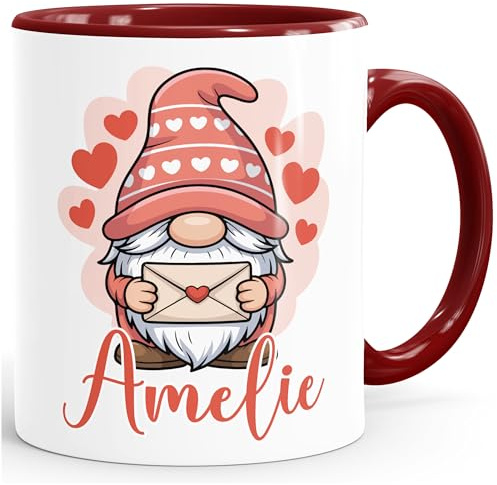 SpecialMe® Weihnachtstasse Wichtel Tasse Weihnachten personalisiert mit Namen Kindertasse aus Keramik für Jungen Mädchen Innen-bordeauxrot standard