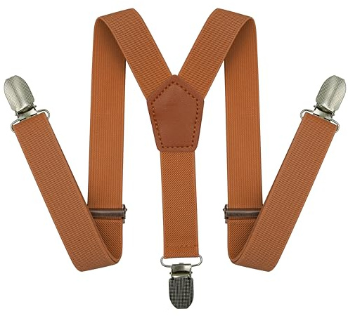 BEWDIO Kids Suspenders, Brown Toddler Suspenders with Strong Metal Clips for Boys and Girls (76-10)