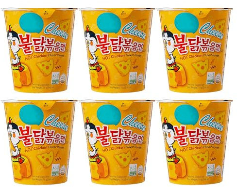 Bulldak Hot Chicken Ramen Cheese Cup Noodles – 70g × 6 | Korean Spicy Ramen Cup (Yellow) | Cheesy & Spicy Flavour | Quick & Easy Instant Noodles