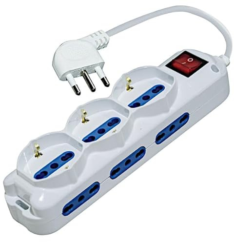 LIFE Multipresa 9 Posti con Interruttore, 3 Prese Schuko e 6 Bipasso 10/16A, 3500W, Cavo 1.5m, Bianca, Spina Salvaspazio