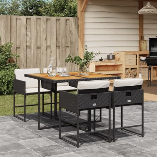 KKHOMEI Gartenmöbel Set 4 Stühle mit Tisch, Rattan Essgruppe für 4 Personen, Garten Sitzgruppe, Rattan Essgruppe, Gartengarnitur, Sitzgarnitur, Terrassenmöbel Set, Schwarz-A42