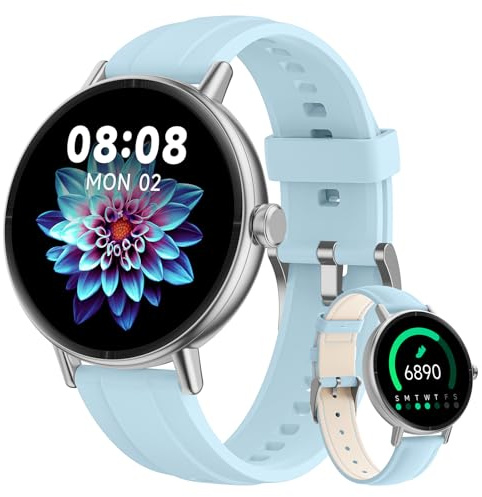 Smartwatch Damen Rund, 1.27 HD Smart Watch mit Telefonfunktion, Fitnessuhr mit SpO2 Herzfrequenz Stress Kalorien Schlaf Schrittzähler, 120+ Sportmodi IP68 Wasserdicht Sportuhr für Samsung iOS Android