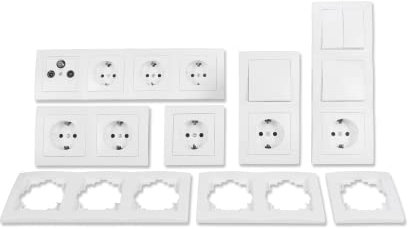 MC POWER - FLAIR - Wand Steckdosen und Schalter Set I Wohnlandschaft I 20-teilig I Lichtschalter, Schutzkontakt Steckdose, Antennendose weiß-matt