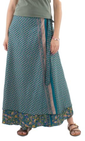 Coline - Jupe Portefeuille Longue Sari - Couleur : Petrole - Taille Unique