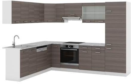 Vicco Eckküche R-Line, Edelgrau/Weiß, 287 x 46 cm ohne Arbeitsplatte, mit modularen Elementen flexibel erweiterbar