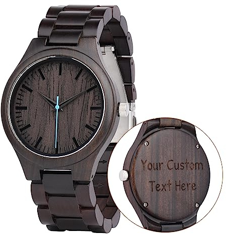 LMWOOD Orologio in legno inciso personalizzato per uomo, al quarzo analogico, in legno fatto a mano, orologio personalizzato, Bracciale