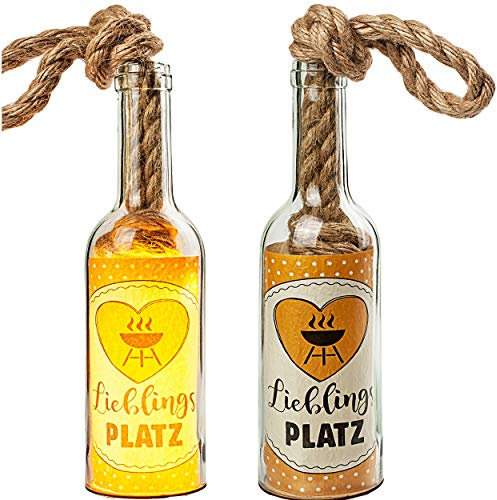 alles-meine.de GmbH 2 Stück Glas - Lichterflaschen - 6 Stück LED Lieblings Platz LICHT Dekoflaschen/Flaschen/Bierflaschen - 25 cm - Batterie betrieben - warmweiß - Flas..