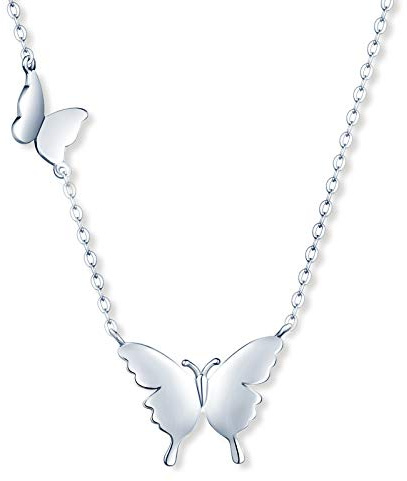 MicLee Damen 925 Sterling Silber Halskette Fashion Zwei Schmetterlinge Anhänger Kette mit Geschenkbeutel Super Geschenk für Paar Pärchen Mutter Tochter