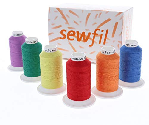 Sewfil hem - polydacor 120 - 6 x 1 000 meter) MIX 62 polyester sytråd pack med 6 kottar - Rainbow