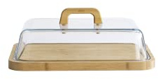 PEBBLY - Boîte à Fromages avec Cloche en Verre, Plateau et Anses en Bambou - 36 x 27 x 13,5 cm - Pour 4 à 5 Fromages, Grand Format Parfait pour Conserver et Servir, Matériaux Naturels Sans BPA
