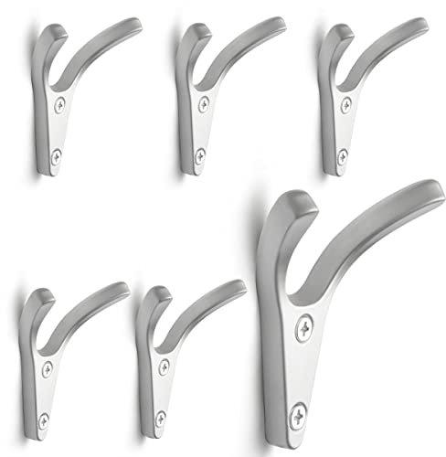 GUWINA 6 Pezzi Ganci Appendiabiti da Parete, Minimalista Appendiabiti da Muro Robusto Doppia Ganci Cucina in Lega di Zinco per Ingresso Camera da Letto Multiuso Gancio Parete con Vite - Nichel perlato