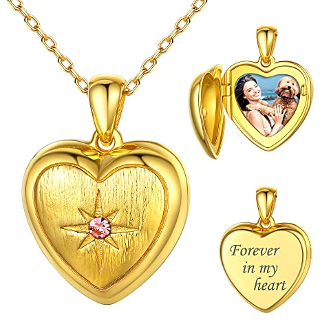 SILVERCUTE personalisiert Foto Kette 925 Sterling Silber Herz Medaillon zum Öffnen einzigartiges Bilder Souvenir Andenken Schmuck mit Rolokette 40/45/55cm