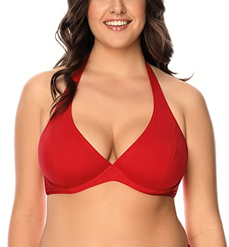 VIVISENCE Dam bikini-bh topp mjuk mönsterlös badmode strandmode 3215, röd, 80C