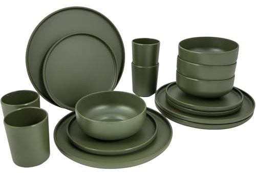 Bo-Camp Melamin Campinggeschirr Set Patom Reise Essgeschirr Teller Becher 16tlg Grün