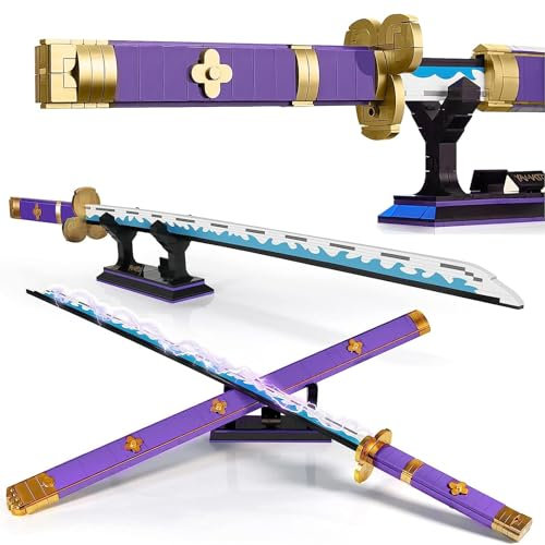 HIGH GODO Anime Cosplay Swords Building Set, 936 Piece One Purple Enma Zoro Sword 38.8IN with Scabbard and Bracket for Adults Teens 14+ (Roronoa Zoro Yamato Sword)