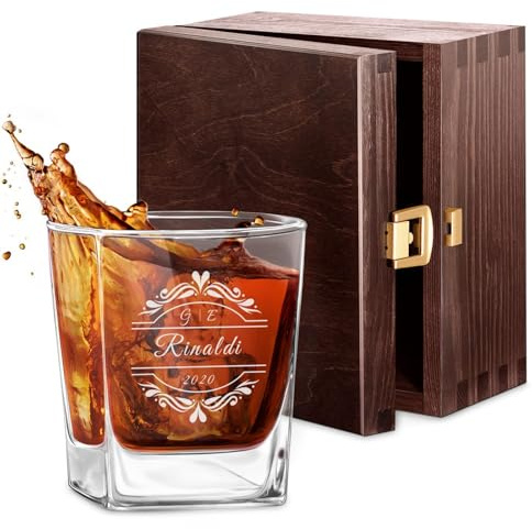 Maverton bicchiere da Whisky in vetro, incisione personalizzata, 250 ml | Ideale per bourbon drink e per acqua, pensiero anniversario per coppia, bicchiere personalizzato, 2 cuori