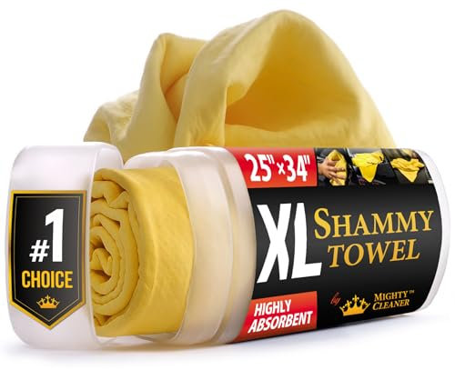 Mighty Cleaner Premium Auto-Shammy – XL Größe (63,5 x 86,4 cm) – Super saugfähiges Fensterleder – Kratzfrei – Keine Streifen und Flecken – Gelb, PVA