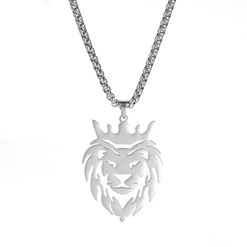 SIPURIS Collar con colgante de cabeza de león hueca, cadena de acero inoxidable para hombres, mujeres, niñas y niños, Acero inoxidable, No es una piedra preciosa