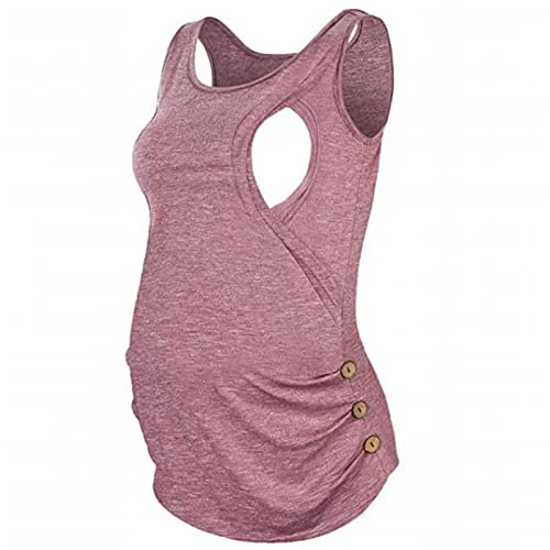 Damen Stilltop Umstand Top Shirt Umstandstop Umstandsmode Schwangerschafts Tanktop Unterhemden Oberteile Basic Tank Tops Schwangerschafts Top Umstandsshirt mit Seitlich Geraffte (Pink, XL)