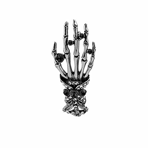 Kristall Hand Skelett Brosche Vintage Punk Schädel Palm Corsage Strass Abzeichen Mantel Anzug Rock Nieten Hip-Hop Halloween Zubehör für Frauen Mädchen (Silber)