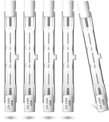 Klarlight 5 x Eco Halogen Light Bulbs R7s 78 mm 48 W 230 V Warm White Halogen Lamp 2700 K 750 lm Dimmable Linear Spotlight Bulb with Double Ended Type J for Work Security Landscape Street Lamps
