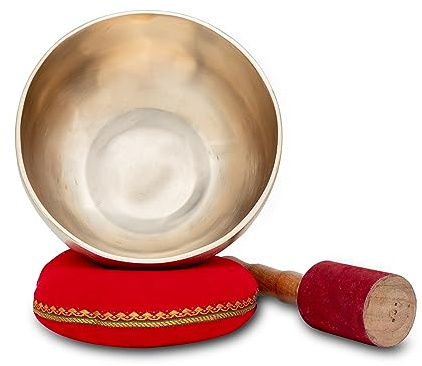 XDrum Therapeutic Klangschale Ton D / 1000 g Komplett Set, Ca. 18 | Handgehämmerte Klangschale für Sakralchakra (Svadhisthana), Gestimmt auf Ton D, Legierung aus 7 verschiedenen Metallen, Zink
