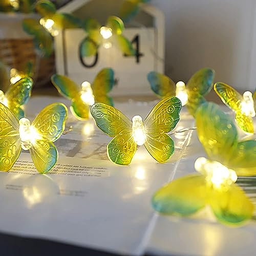 LIQS Dragonfly String Lights,LED Retro Style Copper Wire Butterfly Fairy Lights, Battery-Powered Dragonfly Christmas Lights,for Garden Party Decoration and Summer Lighting (10M 80LED, Green)