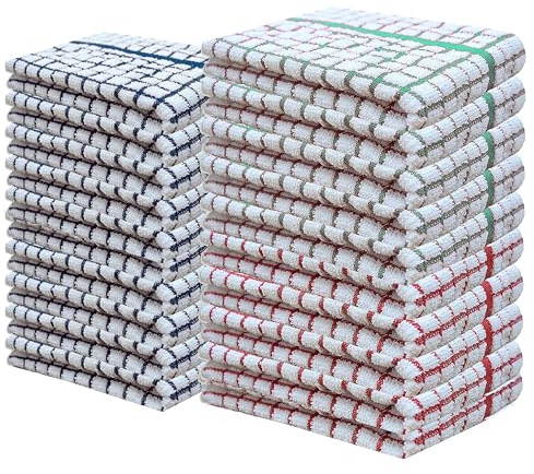 Modesh Tea Towels 100% Cotton Kitchen Tea towels with Highly Absorbent Quality - Lint Free Quick Dry Long Lasting Catering Bar Towels - Assorted Colors (Pack of 20 || Red + Blue + Green)
