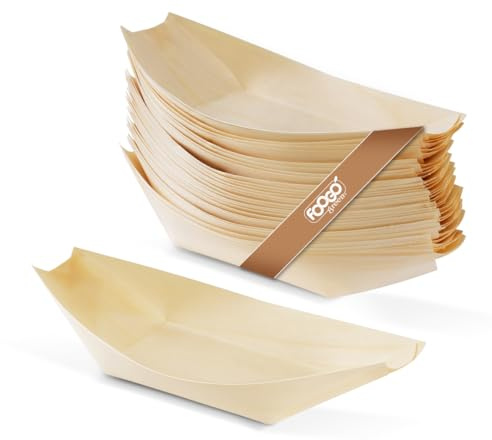 FOOGO Green 100Pcs Disposable Wooden Bamboo Boats, 7(17.8cm) | FSC® Certified, For Barbecue, Garden Party, Salad & Snacks, Eco-Friendly, Biodegradable, Wedding Party
