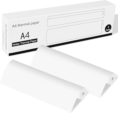 Papier Thermique à Séchage Rapide A4 pour Imprimante Portable A4, GuKKK 2 Rouleaux Papier Thermique Blanc, Papier d'impression Thermique, Papier d'impression Sans Encre(environ 50 feuilles)