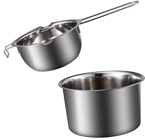 Zerodeko Double Boiler Melting Pot 400ml Stainless Steel Mixing Bowl Front Hook Design to Prevent Sliding Double Boiler Pot for Melting Chocolate Candy Candle Soap Wax