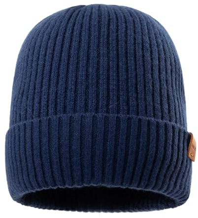 Fancet TOP-EX Warme Beanie-Mütze aus 100% Merinowolle mit Fleecefutter für Herren und Damen - Wintermütze für Laufen und Golf, Strickmütze, Wollmützer Marineblau M/L