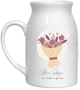 Pot à Lait Céramique 450 ml – Merci ATSEM de m'aider à grandir – Personnalisé avec Prénom – Texte Modifiable – Peut Servir de Petit Vase – Cadeau Fin d’Année Scolaire