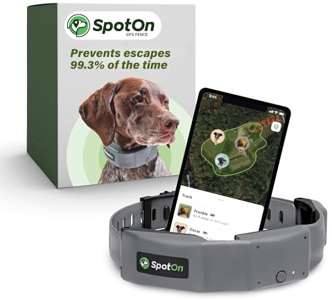 SpotOn Omni GPS Dog Fence Collar, Medium Dogs 12-18 Inch Neck | Wireless GPS dog fence collar, medium dogs. Unlimited fences, extended battery life, no subscription required. Built in USA