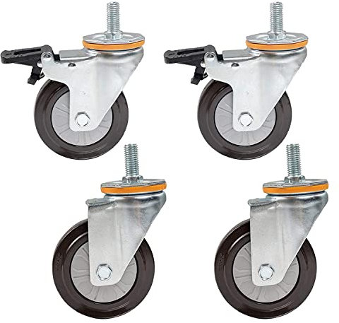 Lenkrollen, drehbare Bürorollen, 4-facher Vorbau, 4-Zoll-Lenkräder, 100-mm-Gummi-Lenkrollen, robustes Drehgelenk für Rollwagen, Möbel, Ersatzräder, Gewindestangenhöhe 30 mm, Tragfähigkeit ca